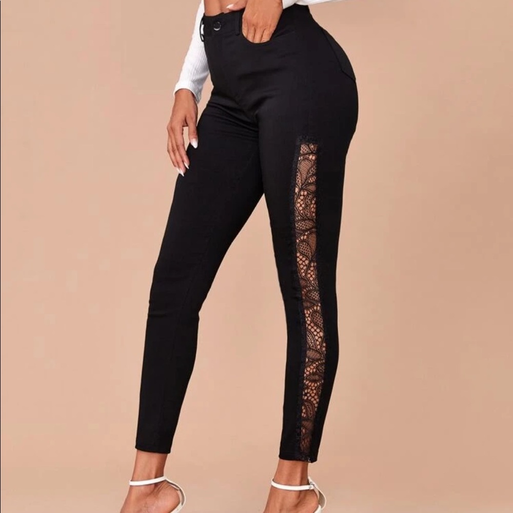 Black Jeans Jegging Lace Large L Women